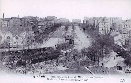 719 Perspective de la ligne de métro, station Corvisart, boulevard Auguste Blanqui