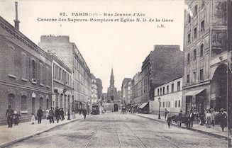 829.  Rue Jeanne d'Arc. La caserne des sapeurs pompiers et N.D. de la Gare