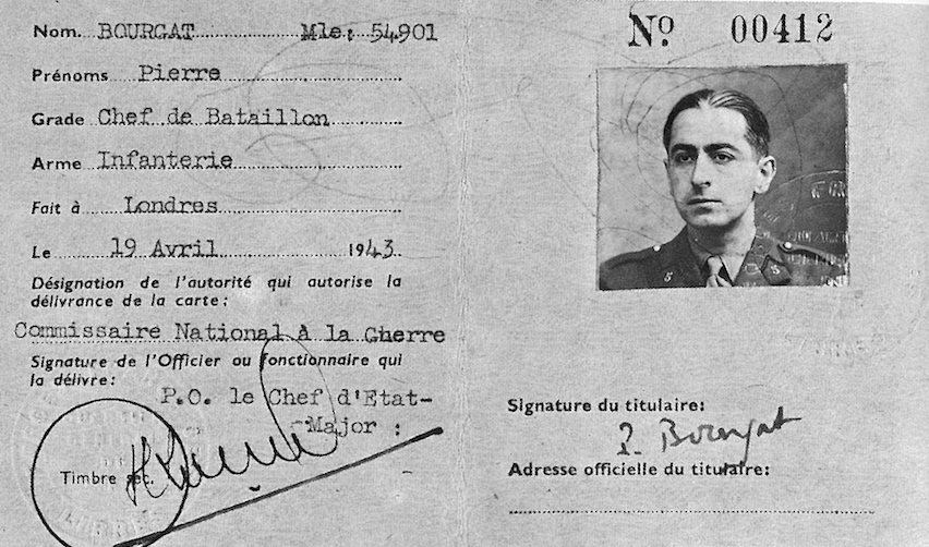 Pierre Brossolette-carte-militaire: Pierre Bourgat-avril 1943