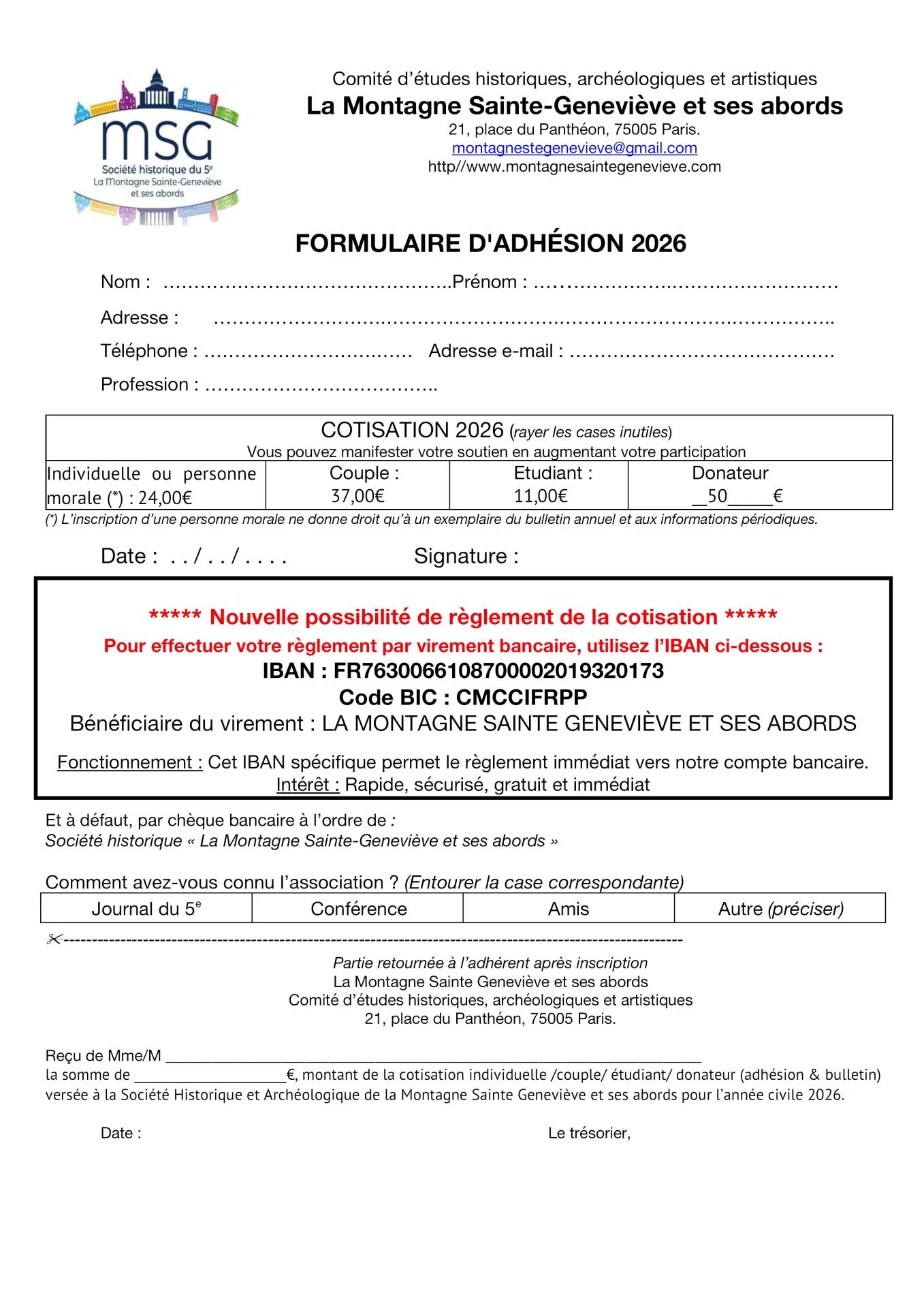 Formulaire d'adhésion 2026
